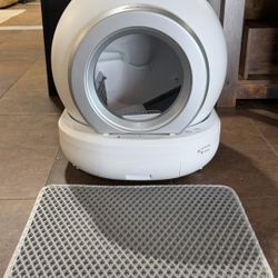 Automatic Self-Cleaning Cat Litter Box with Plastic Pad, Smart Cat Litter Box with APP Control, (White)  💰130