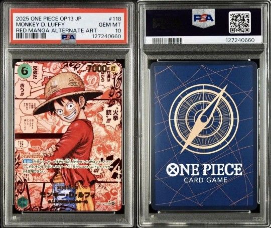 One Piece Card Monkey D Luffy Red Manga Super Parallel OP13 118 PSA10