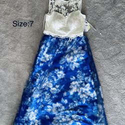 Beautiful Flower Design Dress - Royal Blue