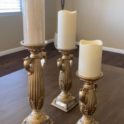 Set Of 3 Bronze Gold Candle Holders