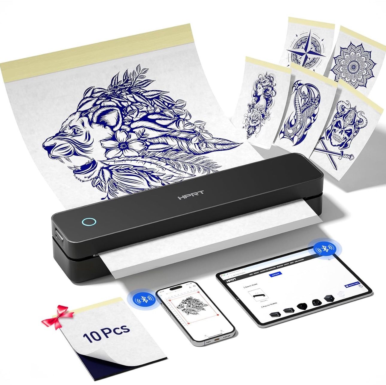 HPRT Portable Bluetooth Thermal Tattoo Stencil Printer with 10 Sheets Printing Paper