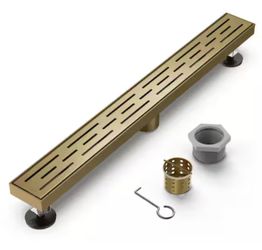 HOMEMYSTIQUE 36 in. Linear Shower Drain, Brick Pattern 304 Stainless Steel Floor Drain w/Hair Strainer in Brushed Gold. New