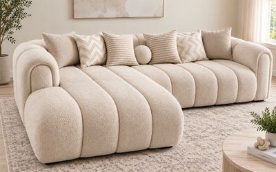 Modern Cream Bouclé Sectional Sofa with Chaise