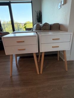 Mid-Century White Nightstands - Set of 2