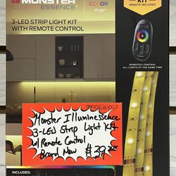 Monster Illuminessence 3-LED Strip Light Kit W/ Remote Control Brand New