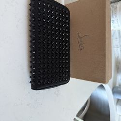 ✨ Christian Louboutin Panettone Spike Wallet – Black/Red – Luxury Zip-Around ✨