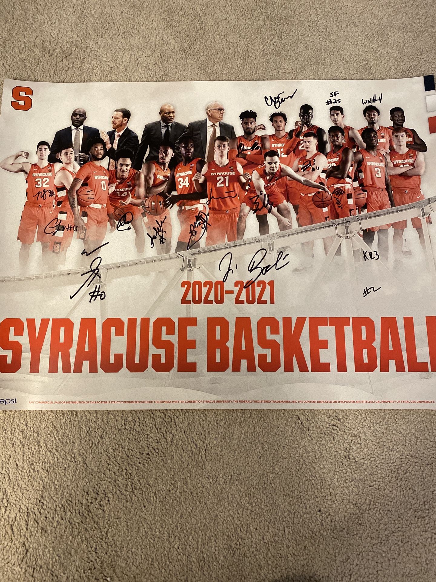 2020-2021 Syracuse men’s Basketball Autographed Poster