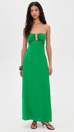 Seven Wonders Strapless Green Maxi Dress with Ruched Sweetheart Neckline