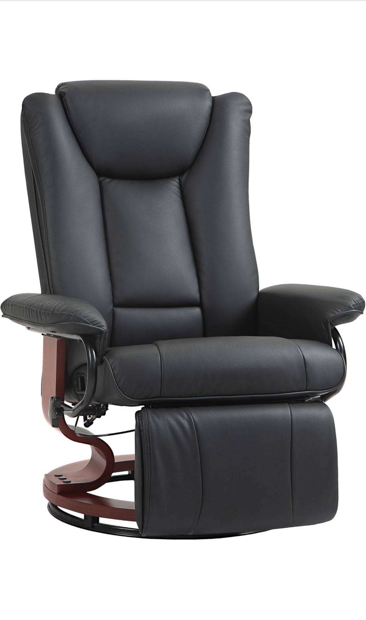 HOMCOM Manual Swivel Recliner Chair, PU Leather Reclining Chair with Footrest for Living Room, Black