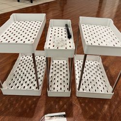  3 Pack Under Sink Organizers and Storage, 2 Tier White Bathroom Cabinet Organizer, Multi-Use Kitchen Bathroom Organizers and Storage, Under Counter O