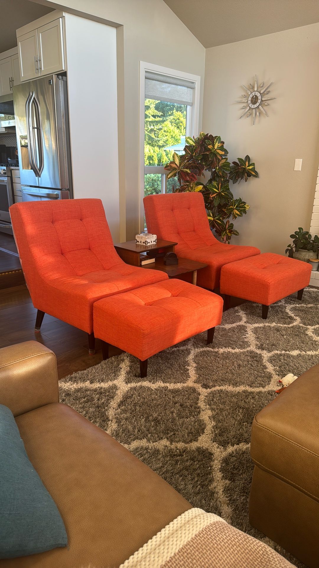 Mid Century Orange Chairs And Ottomans