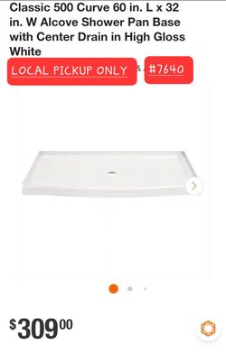 ➿️ Classic 500 Curve 60"L x 32"W Alcove Shower Pan Base with Center Drain White #7640
