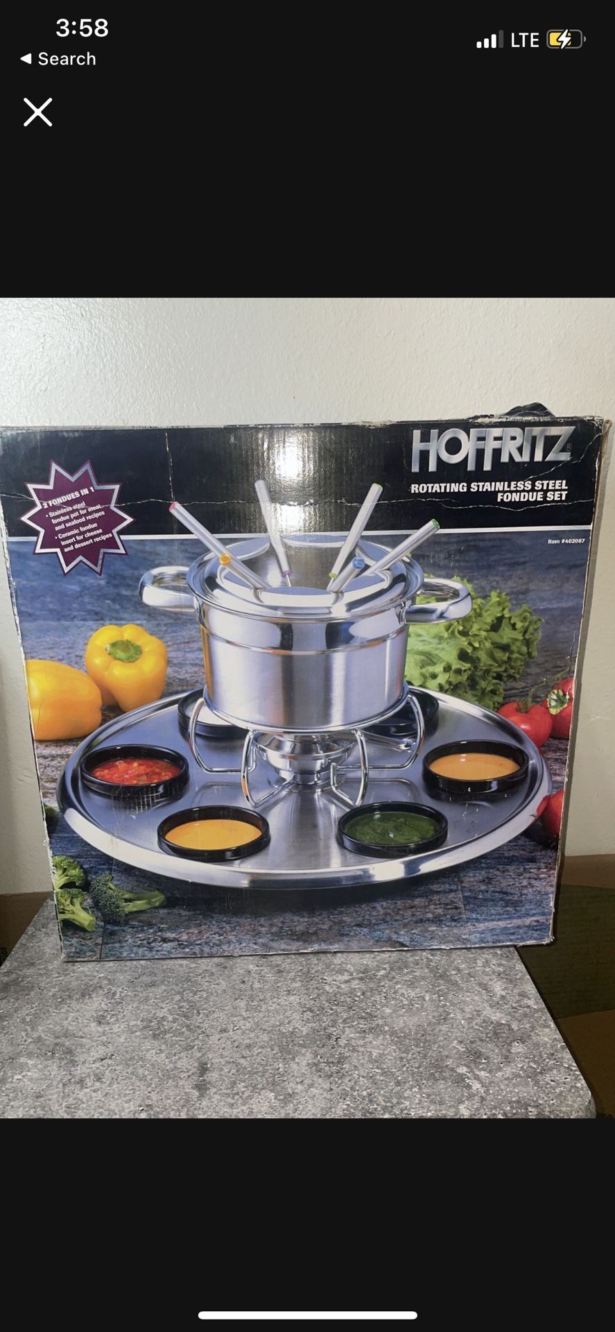 Rotating Hoffritz Deluxe 18/10 Stainless Steel Fondue Set w/6 Forks #402067 NEW