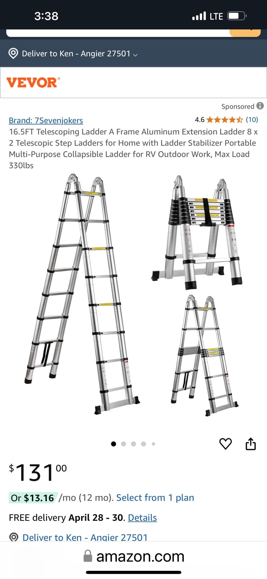 Telescoping A Frame 16ft Ladder
