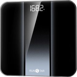 RunStar Digital Bathroom Scale For Body Weight With High Precision, Clear LED Backlight Display, Accurate Scale With 6mm Tempered Glass, 400lb, Silver