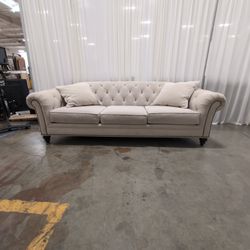 Jonathan Louis Cream Tufted Chesterfield Sofa with Nailhead Trim