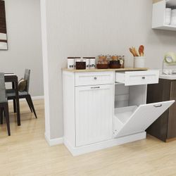 Two Drawers and Two-Compartment Tilt-Out Trash Cabinet Kitchen Trash Cabinet-White W11(contact info removed)7