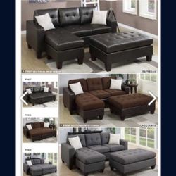 Brand New 3 Pcs Sectional Sofa Bed With Ottoman Grey, Brown & Espresso Faux Leather $579 FREE LOCAL DELIVERY & SET UP ONLINE SALES & SMALL SHOWROOM NO
