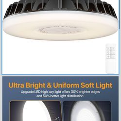 Smart Shop Lights 150W - Micware Motion Sensor 18000LM UFO LED High Bay Light with Multi-Function Remote, 10%-100% Dimmable IP65 Waterproof 5000k Gara