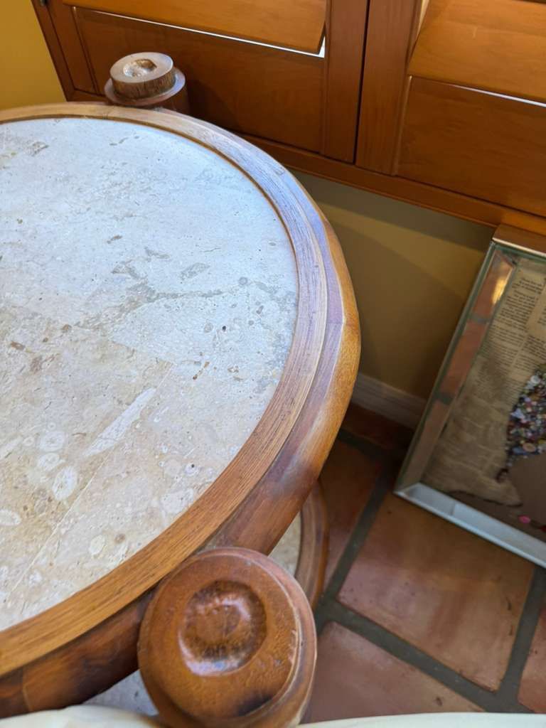 Spade Table With Stone Top And Wood