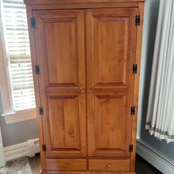 Great Wood Armoire from Crawford Furniture—excellent Condition 3 shelves Rod 1 drawer 22”d x40”w x 70”h Smoke free household