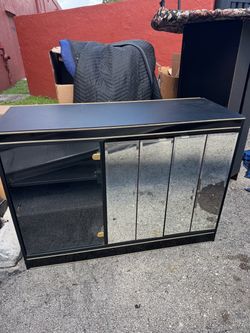 Black Mirrored Sideboard Cabinet with Gold Trim