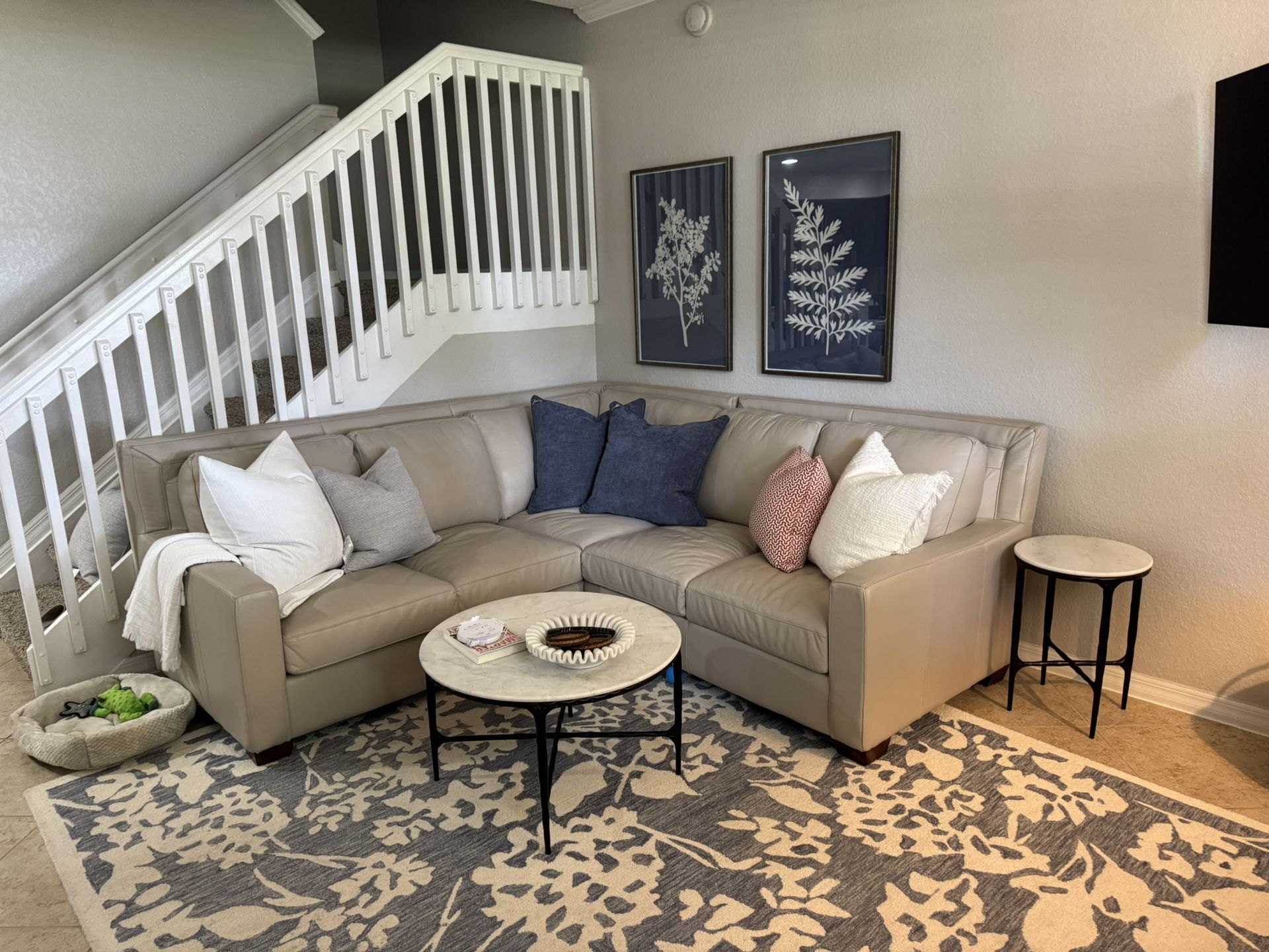 Beautiful Beige Leather Sectional Couch