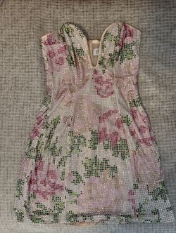 Oh Polly Embellished Sweetheart-Neck A-Line Mini Dress in Rose