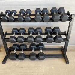 New Renegade 5-50 Pound Rubber Hex Dumbbell Set With Storage Rack Free Delivery 🚚 