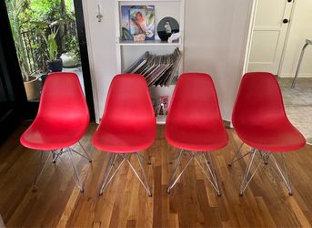 Set of Four (4) Red Mid Century Eames Style Eiffel Chairs