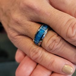 Tungsten Ring With Crushed Opal & Turquoise Size 8