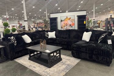 NEW IN BOX - Black Oversized Fluffy Soft Corduroy Sectional ** Finance Available $54 down
