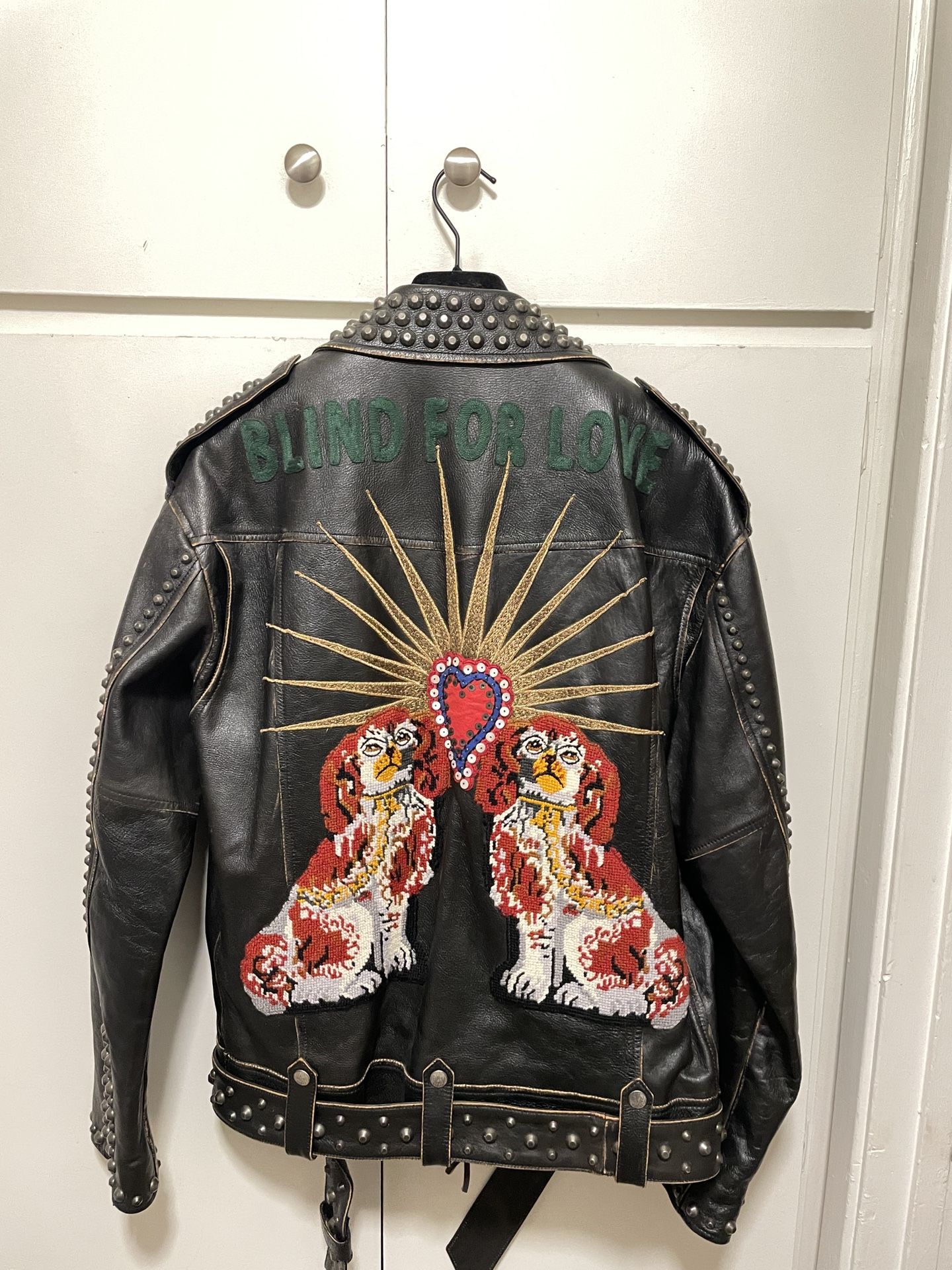 New Gucci Mens Black Leather Medium Sz 48 Motorcycle Jacket Biker Coat