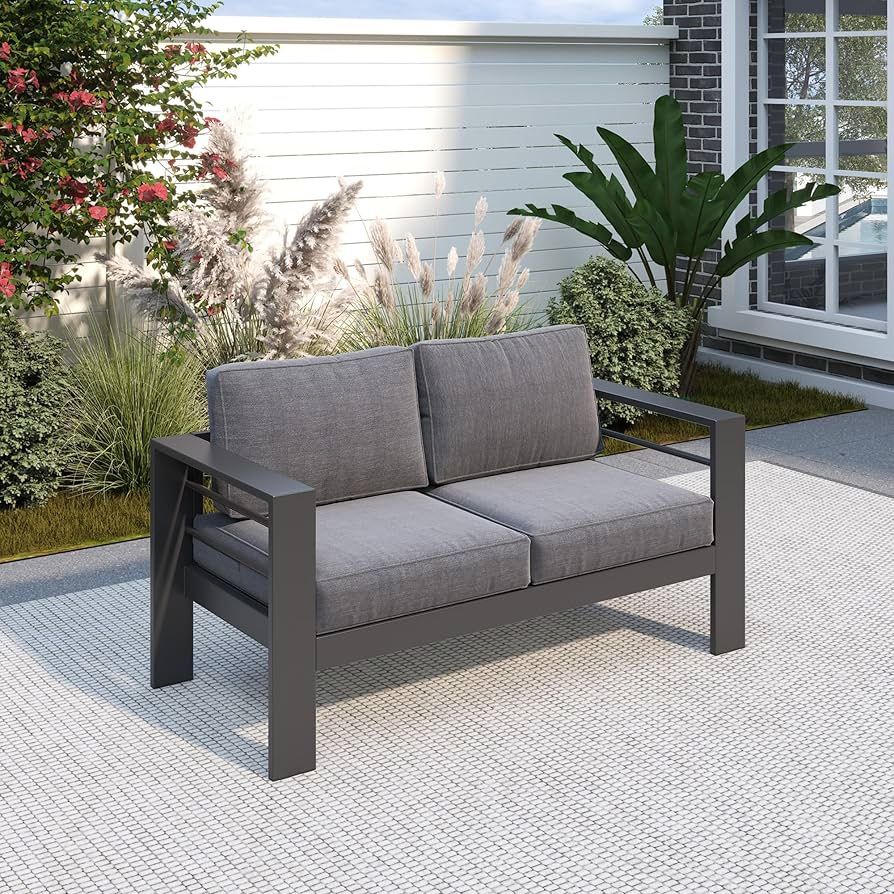 NEW Solaste Outdoor Loveseat Aluminum Patio Furniture Sofa, All-Weather Metal Outdoor Couch