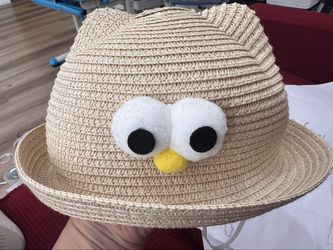 Toddler Straw Sun Hat with Cute Eyes - Beige
