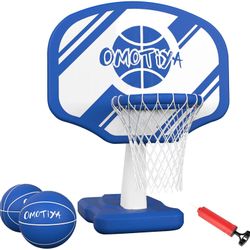Swimming Pool Basketball Hoop with Base, Portable Outdoor Basketball Hoop for Poolside with 2 Balls and Pump, Pool Toys Game for Boys and Girls, Kids,