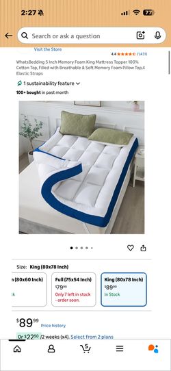 WhatsBedding king size Memory Foam King Mattress Topper