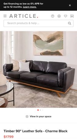 Article Timber 90” Leather Sofa – Charme Black