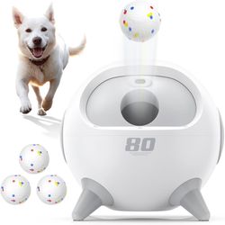 New! uahpet Automatic Ball Launcher for Dogs with Obstacle Detection, 20ft-80ft Adjustable Distances Ball Thrower Launcher for Medium & Large Dogs, wi