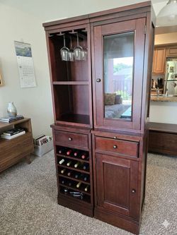 Crate & Barrel Solid Wood Bar Cabinet