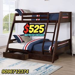 Twinfull Size Expresso Bunkbed W Ortho Mattress 