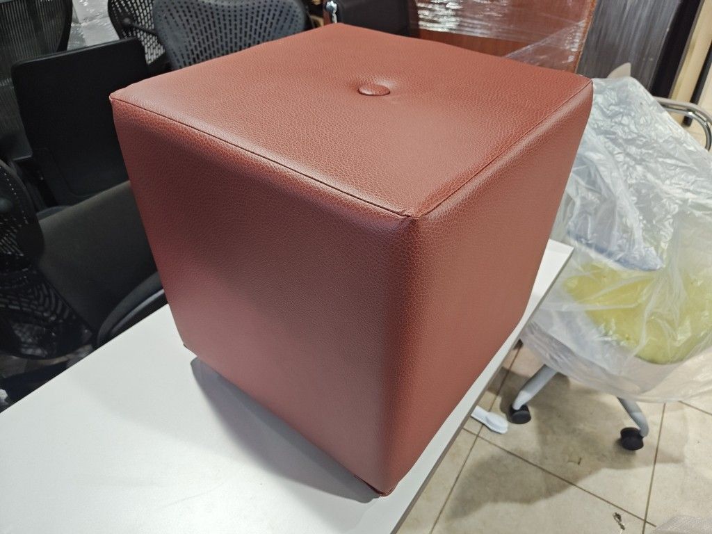 Autrey Furniture Red Leather Ottoman, Side Stool Chair