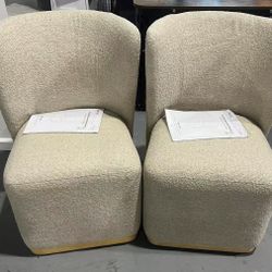 🥨2Pcs CHITA Upholstered Rolling Dining Chair on Casters, FSC Certified Modern Fabric Dining Chair with Casters, Boucle Dining Chairs for Reading Room