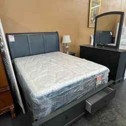 Gray Queen Platform Storage Bedroom Sets