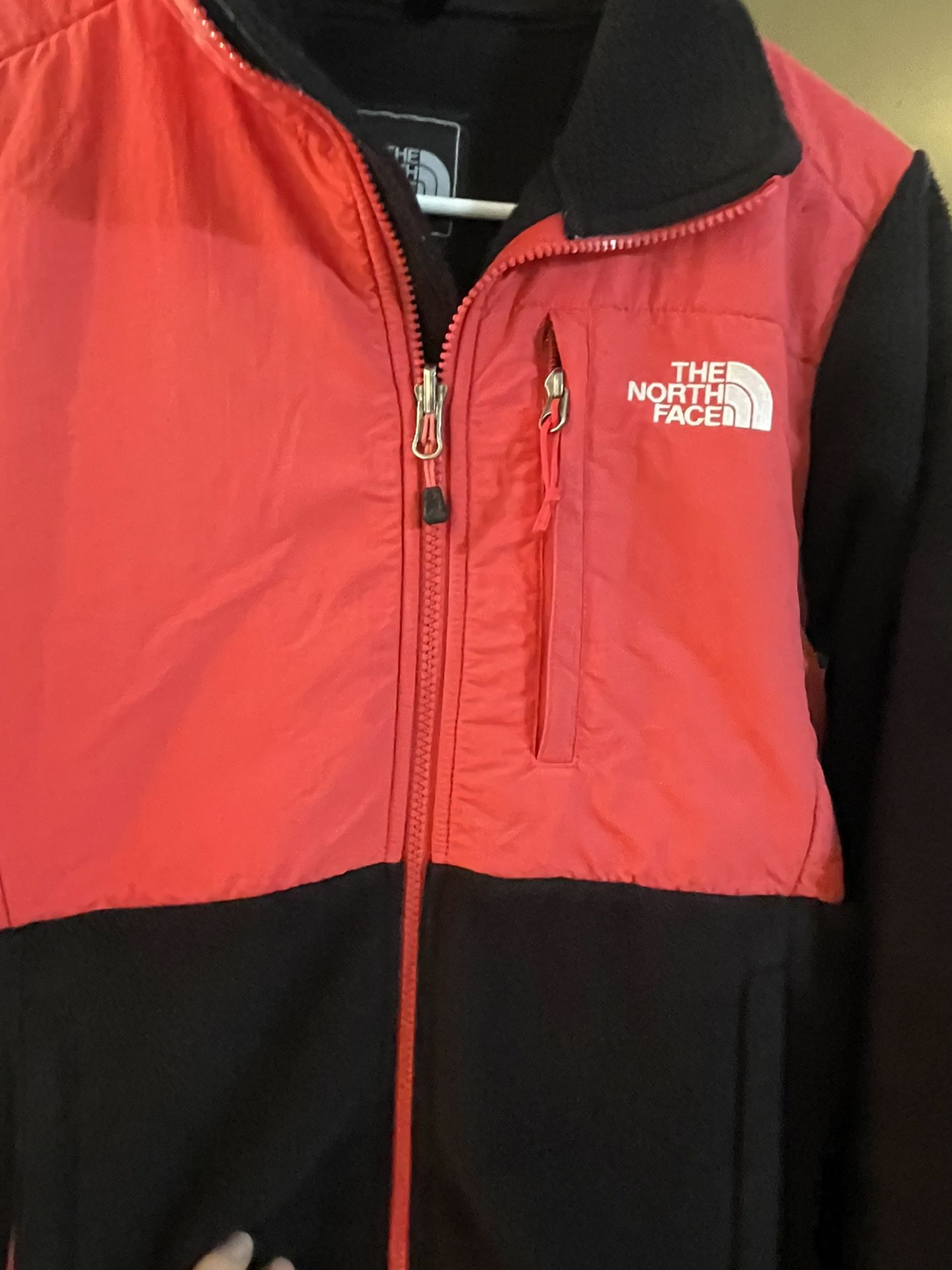 Pink On Black Fleece North face Denali Jacket.