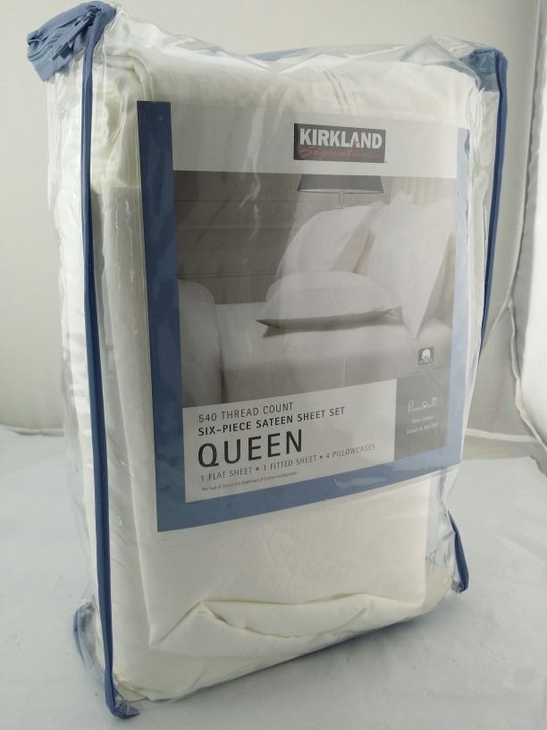 Kirkland Signature Queen Pima Cotton 540 Thread Count 6 Piece Sateen Sheet Set