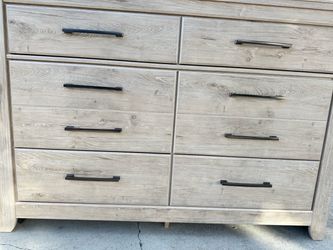 Ashley Light Wood Double Dresser with Black Handles