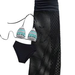 NWT AD Tribal  3 Piece Swimwear Bikini Set Women's Black M