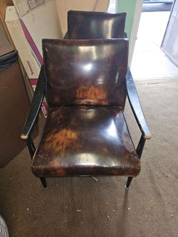 6 Vintage Leather Armchair with Wood Frame