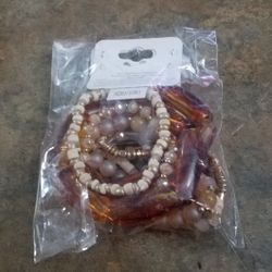 Bead Bangle Bracelet Bundle Browns/Amber Colors Etc. New  